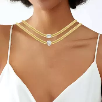 Mulri-cut Simple Herringbone Chain Solitaire Pendant Necklace