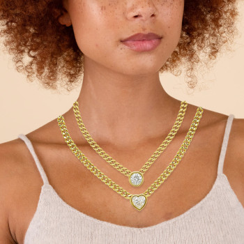 Simple Cuban Link Chain Bezel Set Pendant Necklace