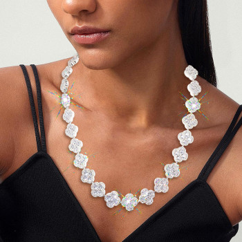 50ctw Round Cut Clustered Clover Statement Necklace