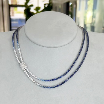 48ctw White/Gradient Blue Sapphire Bolo Statement Necklace