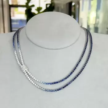 48ctw White/Gradient Blue Sapphire Bolo Statement Necklace