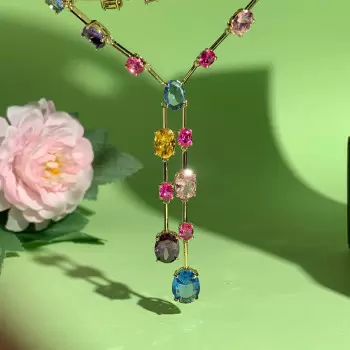 30ctw Oval Cut Multicolor Gold Tone Statement Necklace