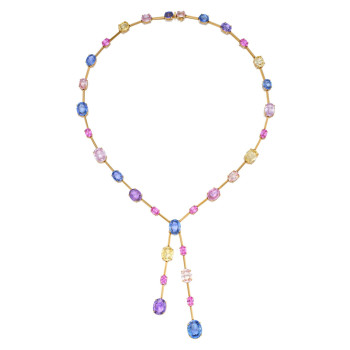 30ctw Oval Cut Multicolor Gold Tone Statement Necklace