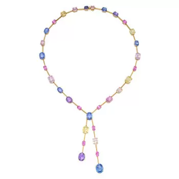 30ctw Oval Cut Multicolor Gold Tone Statement Necklace