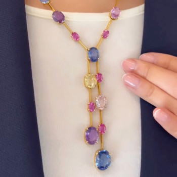 30ctw Oval Cut Multicolor Gold Tone Statement Necklace