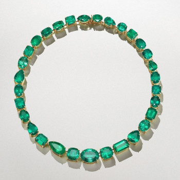 55ctw Multi-cut Emerald Gold Tone Statement Necklace
