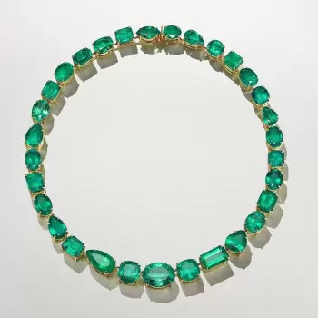 55ctw Multi-cut Emerald Gold Tone Statement Necklace