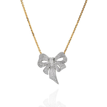 White Sapphire Paved Large Bow Pendant Necklace