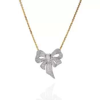 White Sapphire Paved Large Bow Pendant Necklace