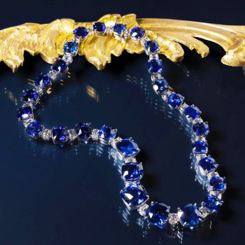 60ctw Gradient Size Cushion Cut Blue Sapphire Statement Necklace