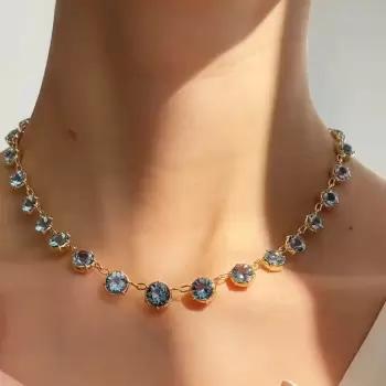 40ctw Round Cut Aquamarine Vintage Tennis Necklace