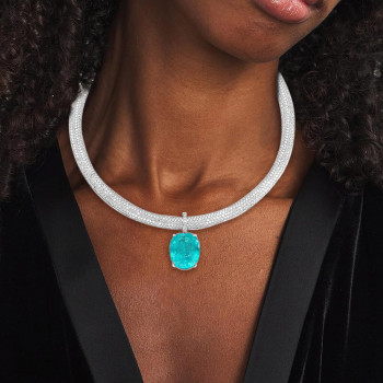 20ct Oval Cut Paraiba/Yellow Sapphire Paved Collar Necklace