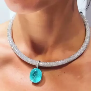 20ct Oval Cut Paraiba/Yellow Sapphire Paved Collar Necklace