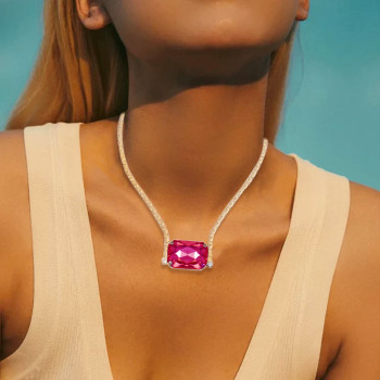 16ct Radiant Cut Blue/Green/Pink Sapphire Pendant Necklace