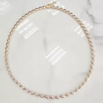 24ctw Bezel Set Pear Cut Button Back Tennis Necklace