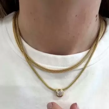 3ct Round Cut Bezel Set White Sapphire Woven Chain Necklace