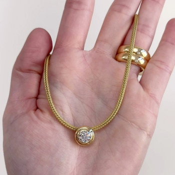 3ct Round Cut Bezel Set White Sapphire Woven Chain Necklace