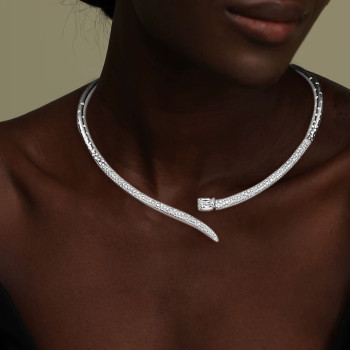9ctw White Sapphrie Paved Snake inspired Collar Necklace