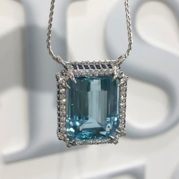 25ct Huge Emerald Cut Aquamarine Vintage Pendant Necklace