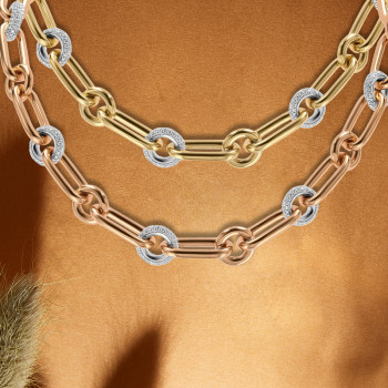 White Sapphire Paved Link Chain Two Tone Statement Necklace