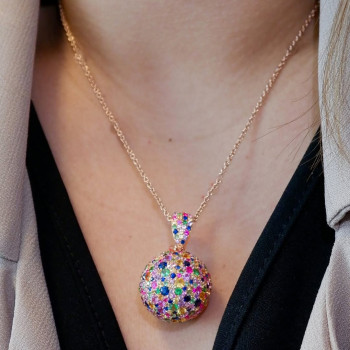 5ctw Multicolor Sapphire Paved Ball Pendant Necklace