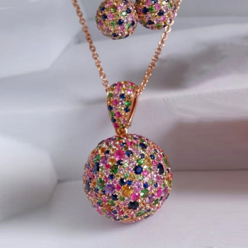 5ctw Multicolor Sapphire Paved Ball Pendant Necklace