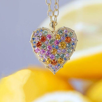 6ctw Multicolor Sapphire Rainbow Heart Pendant Necklace