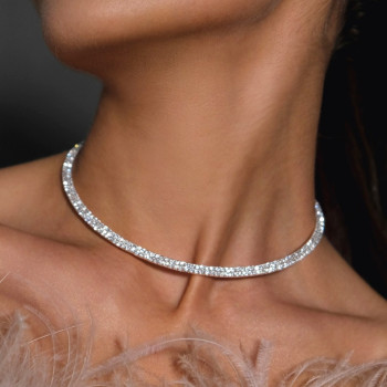 6ctw Two Row Round Cut Paved Torque Choker Necklace