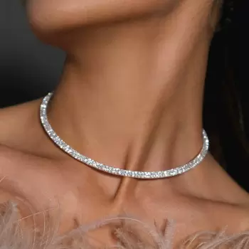 6ctw Two Row Round Cut Paved Torque Choker Necklace