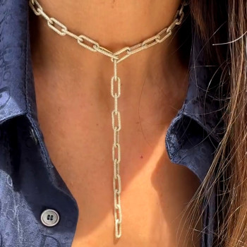 30ctw White Sapphire Paved Paperclip Chain Necklace