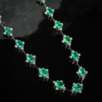 49ctw Cushion Cut Emerald Cluster Statement Necklace