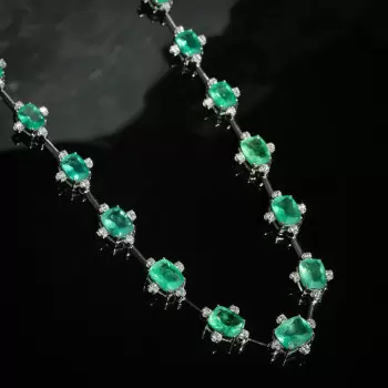 49ctw Cushion Cut Emerald Cluster Statement Necklace