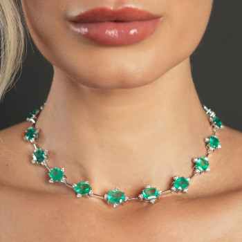 49ctw Cushion Cut Emerald Cluster Statement Necklace