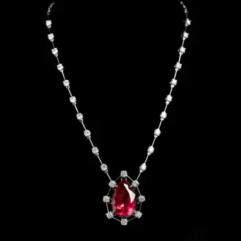 5.7ct Pear Cut Ruby Pendant Station Necklace
