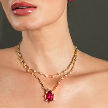 5.7ct Pear Cut Ruby Pendant Station Necklace