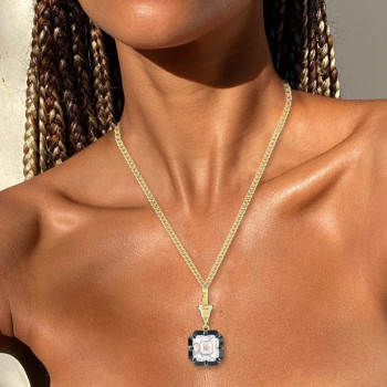5.6ct Asscher Cut Two Tone Pendant Necklace