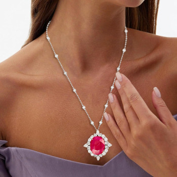 20ct Oval Cut Pinkish Red Ruby Vintage Pendant Necklace