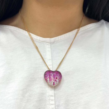3ctw Ruby and Pink Sapphire Paved Heart Pendant Necklace