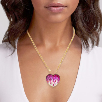 3ctw Ruby and Pink Sapphire Paved Heart Pendant Necklace