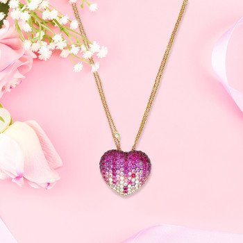3ctw Ruby and Pink Sapphire Paved Heart Pendant Necklace