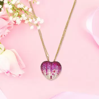 3ctw Ruby and Pink Sapphire Paved Heart Pendant Necklace