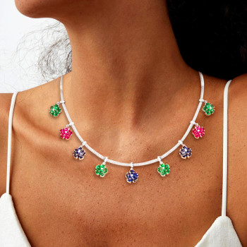 16ctw Multicolor Sapphire Flower Pendant Statement Necklace