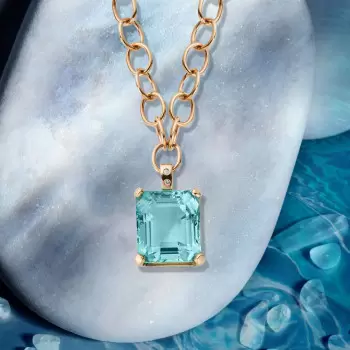 25ct Huge Emerald Cut Aquamarine Link Chain Necklace