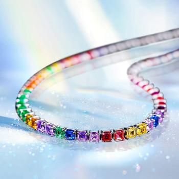 45ctw Asscher Cut Multicolor Sapphire Rainbow Tennis Necklace
