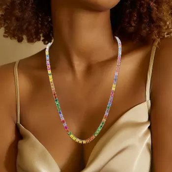 45ctw Asscher Cut Multicolor Sapphire Rainbow Tennis Necklace