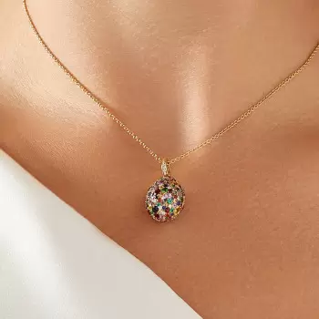 8ctw Multicolor Sapphire Paved Rainbow Egg Pendant Necklace