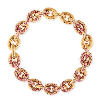 16ctw Flush Set Ruby Bold Link Chain Necklace