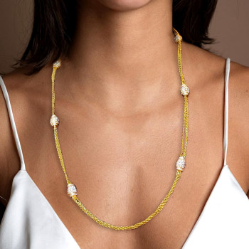 9ctw Floral Bead Triple-rope Link Chain Statement Necklace