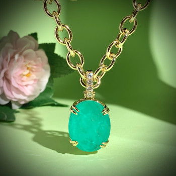 25ct Huge Oval Cut Mint Green Emerald Pendant Necklace