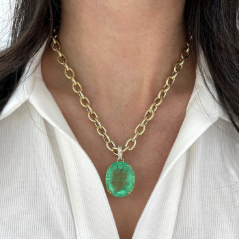 25ct Huge Oval Cut Mint Green Emerald Pendant Necklace
